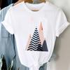 Atacado estação independente primavera e verão figura geométrica tamanho grande feminino retro desenho animado letras branco top camiseta feminina