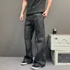 Calça Jeans Flare Preta Outono 2026 para Homens, Estilo Streetwear Retro Americano, Slim Fit, Perna Reta, Emagrecimento, Calça Plissada