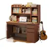 Escritorio de madera maciza para estudiantes, escritorio de escritura para estudio en casa, escritorio integrado con estantería para dormitorio, estantería contra la pared, escritorio de computadora para adultos