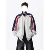 Sudadera Cardigan con Bloques de Color Rayas Americanas Cuello Alto Estilo Unisex para Hombres y Mujeres Holgada Casual Versátil Chaqueta Deportiva