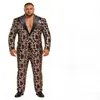 Traje de Lantejoulas com Estampa de Leopardo Americano Transfronteiriço Roupa de Performance Roupa de Palco com Lantejoulas Masculina Roupa de Performance Jaqueta com Estampa de Leopardo Tamanho Plus