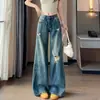 Jeans Anchos Rasgados de Cintura Baja Estilo Chica Picante Americana para Mujer Verano Delgado 2026 Nuevos Pantalones Sueltos de Caída Pierna Recta Largo hasta el Suelo