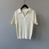 Camisa Polo de Punto Trenzado Vintage Beishan Tongshu para Mujer, Top de Manga Corta con Cuello en V para Otoño P518