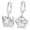 Brincos Exquisitos de Pata de Gato Personalizados com Diamantes Brilhantes, Estilo Fofo, Brincos Assimétricos Super Fada, Brincos Vazados de Zircônia de Gatinho