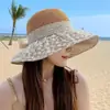 Sombrero de Paja de Verano de Ala Ancha con Cuentas de Colores Plegable Sombrero de Sol de Paja Protección Solar Sombrero de Playa Pasador para el Cabello para Mujer Viaje Suave