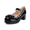 Zapatos de charol con tira de lazo dulce, punta cuadrada, poco profundos, para primavera y otoño, tacones altos gruesos, tallas 40-48, zapatos de comercio exterior