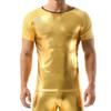 Moda Masculina Nova Camiseta de Manga Curta Bronzeadora Seleção de Roupas Íntimas Esportivas Masculinas Imitação de Couro Touring Top