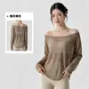 Top atlético feminino em um estilo puro e atraente, camiseta de manga longa para yoga em malha sexy semitransparente, top fitness solto, fino e respirável
