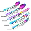 Venta al por mayor de vajilla de acero inoxidable para Amazon transfronterizo, estilo europeo, hotel, titanio brillante, negro, juego principal de cuatro piezas, cuchillo, tenedor y cuchara de regalo