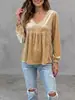 Moda europea y americana transfronteriza: Nueva colección de otoño 2026 de ropa para mujer - Top/camisa de manga larga, cuello en V, con ribete de encaje, de terciopelo, casual, corte holgado