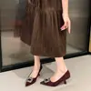Sapatos de Salto Alto Stiletto Bico Fino em Camurça para Mulheres com Decoração de Fivela Quadrada com Strass, Sapatos Femininos Versáteis Multicor de Bico Baixo para o Trabalho B688-B11
