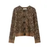 Cardigan Casaco Suéter de Malha Duas Cores Estilo Preguiçoso Estampa de Leopardo Outono Inverno Elegante de Alta Qualidade Blusa Feminina