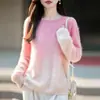 Novo suéter de lã redondo com gradiente estilo preguiçoso para mulheres, modelagem solta, top de tricô escovado, suéter pullover macio e confortável para outono e inverno