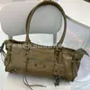 Bolso de Hombro Cruzado Nuevo de Moda Estilo Motociclista Lecity Horizontal Baguette Remache Borla Bolso de Mano Moderno Sencillo para Mujer