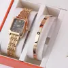 Conjunto Popular de Relojes para Mujer Transfronterizo de Comercio Exterior, Conjunto de Cinco Piezas con Reloj para Mujer Incrustado de Diamantes, Reloj de Cuarzo Cuadrado de Moda para Dama