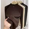 Suéter de Tricô Gola Alta Vermelho Ankora para Mulheres, Camada Interna Outono e Inverno, Suéter de Gola Média, Elegante Top Vinho