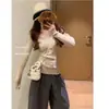 Linda blusa de tricô cinza estilo coreano com decote V e mangas compridas para mulheres, outono de 2025, top interno de gola baixa com um toque estiloso