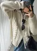 Cárdigan de punto trenzado estilo coreano, corte relajado, cuello alto, con cremallera, para mujer, otoño/invierno, retro, holgado, suéter chaqueta suave y cómodo