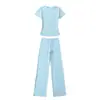 Pantalones Sueltos/Suaves y Cómodos con Caída para Mujer, Pantalones de Yoga de Pierna Ancha hasta el Suelo, Conjunto de Top de Manga Corta para Gimnasio
