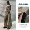 Estilo retro americano elegante, pantalones de pierna curva inspirados en chicas populares, versátiles y adelgazantes, con múltiples bolsillos, pantalones casuales de pierna ancha tipo workwear, estilo regular para mujer