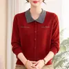 Nueva colección de otoño 2026 de mamá: suéter de punto elegante, fino, con cuello, capa base de manga larga para mujeres de mediana edad y mayores