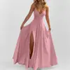 Moda femenina nueva 2026, estilo europeo y americano, exportación transfronteriza, elegante y sexy vestido sin mangas con cuello en V, abertura y corte ajustado