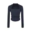 Camiseta Manga Longa Feminina Pure Desire Spicy Girl Decote Quadrado Falsa Dupla Peça Nova Estilo Primavera/Outono Slimming Curta Cropped Franzida Camada Base