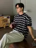 Nova Camisa de Malha de Manga Curta Vazada Estilo Verão para Homens, Camiseta Casual de Negócios Slim-Fit com Listras Onduladas, Atacado Transfronteiriço de Comércio Exterior