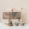 Conjunto de Chá Kung Fu Gaiwan Azul e Branco Vintage Vermelho Firestone Três Talentos Presente Corporativo de Alto Padrão Personalizável com Logo