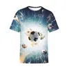Camiseta Masculina Redonda Plus Size Europeia/Americana Estampada com Impressão Digital 3D Camiseta Esportiva de Secagem Rápida Manga Curta