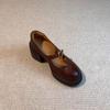 Zapatos de Cuero con Suela Gruesa y Punta Redonda para Mujer 2026 Estilo Británico Versátiles Retro Boca Baja Correa de Hebilla Tacón Grueso Zapatos Mary Jane