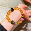 Pulsera de Plata 925 Cuerpo de Vidrio Alta Calidad Cristal Amarillo Natural 10mm Obsidiana Dorada Palo de Rosa Ojo de Tigre Pulsera