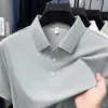 Camisa Polo Jacquard de Nailon con Sensación de Hielo para Hombre de Verano Transpirable Sin Costuras Cuello Camisero Casual de Negocios Camiseta de Manga Corta con Abertura