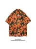 Camisa de manga curta floral estilo vintage estilo cubano com pintura a óleo de Hong Kong para homens e mulheres, camisa de casal estilo retrô rufião bonito e preguiçoso