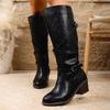 Botas de Caña Alta Elegantes, Botas de Caballero, Botas de Cuero Chushulad, Botas Largas Negras Hermosas de Nuevo Estilo, Botas para Mujer de Punta Fina, Caña Media 5