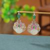 Un Ciervo Plata Esterlina S925 Chapado en Oro Jade Hetian Jade Moda Nacional Esmalte Hoja de Loto Loto Ruyi Aretes Gancho Hueco para la Oreja