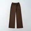 Y20153-26 Pantalones casuales largos de otoño estilo coreano de cintura alta que alargan las piernas, con un diseño limpio, cintura con cordones y un corte ligeramente acampanado
