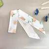 Novo Lenço de Seda Longo Estilo Coreano Primavera e Verão com Estampa de Frutas Cinto para Cabelo Gravata Longa Feminina Cinto de Seda Pequeno para Cabelo Feminino