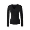 Camiseta Base de Encaje Patchwork de Manga Larga con Cuello en V 'Pure Desire' para Mujer, Estilo de Alta Gama Primavera 2026, Top Camiseta Ajustado
