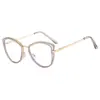 Gafas de moda PC férula Ojo de Gato espejo plano pata de resorte híbrida plástico dorado espejo óptico comercio exterior personalidad anti-luz azul