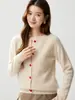 Suéter de cachemira con cuello redondo para mujer, estilo coreano simple, mangas largas raglán, capa base de punto, con diseño de botón en forma de corazón