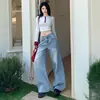 Jeans de pierna ancha azul claro para mujer, nuevo diseño de otoño 2026, de cintura alta, adelgazantes, que realzan la altura, de pierna recta, pantalones de largo hasta el suelo