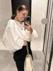 Camisa de Encaje Blanco con Mangas Abullonadas Qianhe para Primavera Temprana para Mujer, Diseño Holgado, Estilo Retro Japonés de Nicho para el Trabajo