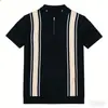 Camisa Polo Manga Curta Tricô Camiseta Masculina Listrada Meio Zíper Estilo Old Money Atacado Fábrica Transfronteiriça Amazon