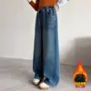 Calça Jeans Outono e Inverno para Meninas 2026 Novo Estilo Casual Menina Estilo Coreano Tendência Gráfico Mais Veludo Mais Grossa Jeans Perna Reta