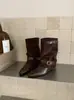 Otoño 2026 Nuevo Estilo Coreano Retro Punta Cuadrada Patchwork Hebilla Botines Cortos Ajustados para Mujer Versátiles Adelgazantes Botines de Una Sola Temporada Otoño/Invierno