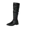 Botas de caballero de tubo alto estilo western vintage 2026, punta fina, tacón bajo, talla 40-45, talla grande, plisadas, adelgazantes, altas hasta la rodilla