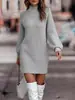 Tk Cross-Border Outono/Inverno 2025 Comércio Exterior Amazon Suéter de Gola Alta Vestido de Tricô de Manga Longa Feminino Estilo Europeu e Americano em Estoque