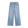 Roupas Femininas 2026 Verão Novo Estilo Moda Europeia e Americana Versátil Jeans de Cintura Alta Wide Leg 6147120 Azul Claro