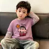 Camiseta elegante de dos piezas falsas para niño, manga larga, nueva colección primavera/otoño 2026, algodón puro, para niños de talla mediana y grande, prenda exterior de moda